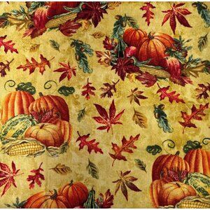 Autumn Harvest Cotton Fabric 1/2 yard x 44" Wide Pumpkins Leaves